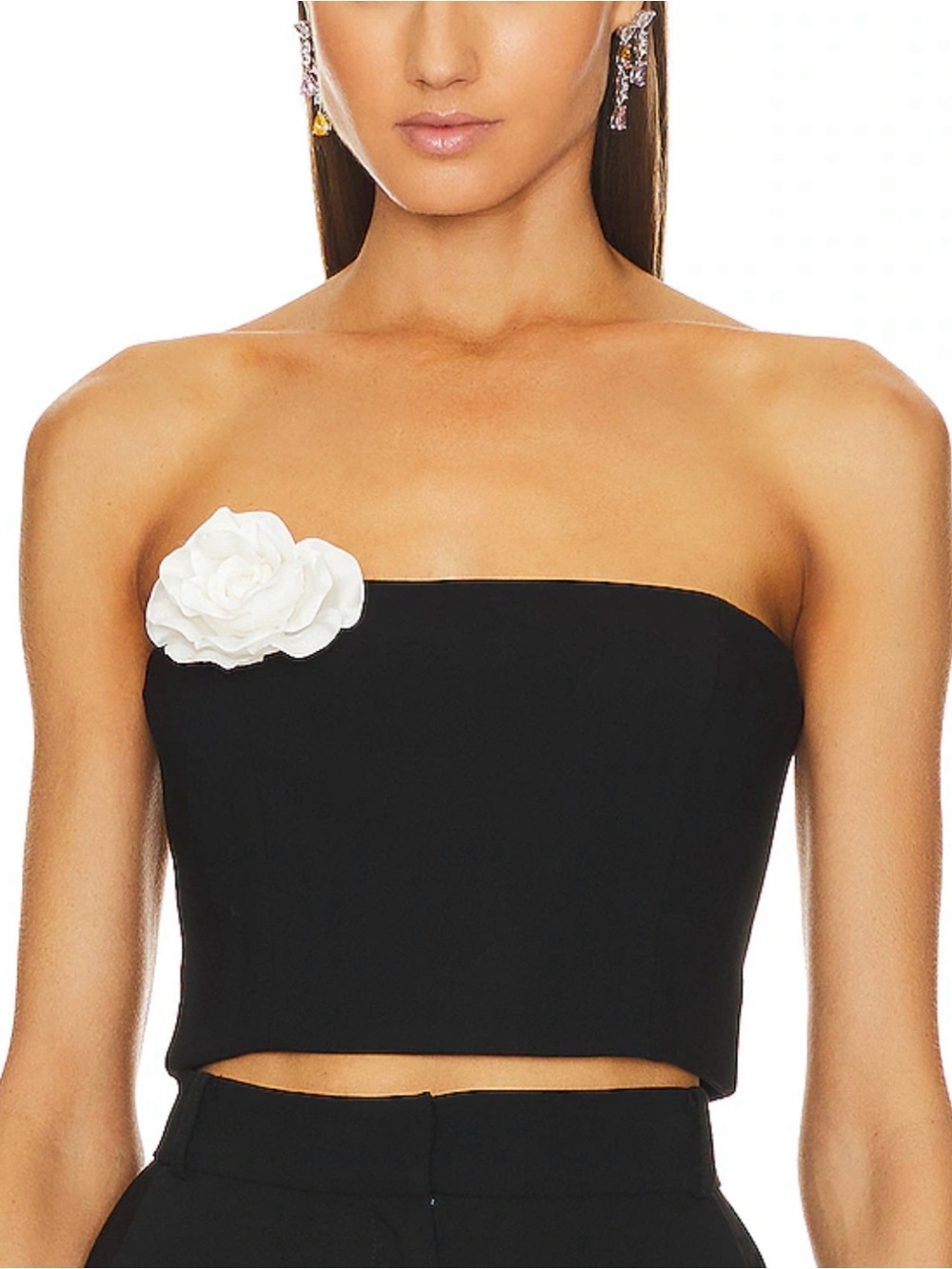 Amanda Uprichard Mandy Rose Strapless Black Cropped Top